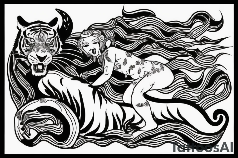 Girl riding on a tiger tattoo idea