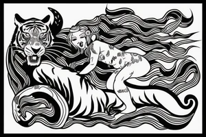 Girl riding on a tiger tattoo idea