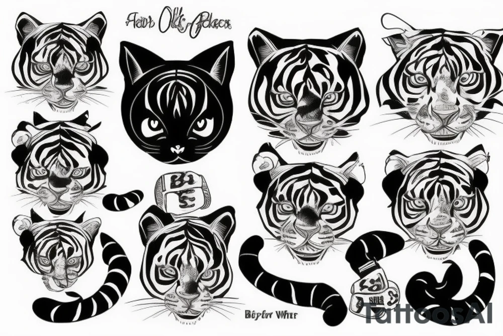 Black cat boxing tiger tattoo idea