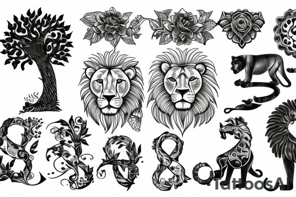 india, tree, lion, cross, tattoo idea