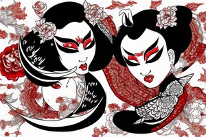Demon geisha with red scroll going through her face tattoo idea
