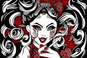 Demon geisha with red scroll going through her face tattoo idea