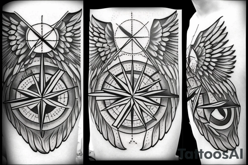 compass with angel wings tattoo idea