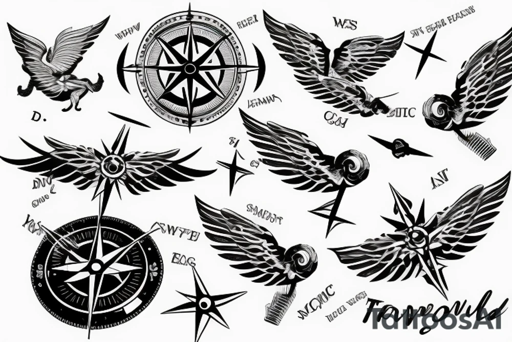 travel compass with wings tattoo idea