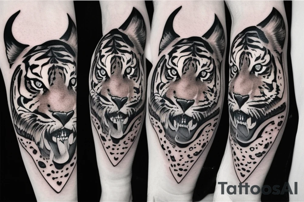 Tiger face with crescent moon shaped in parts on tigers face tattoo idea