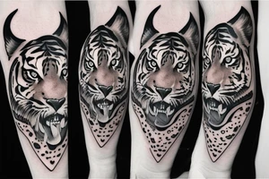 Tiger face with crescent moon shaped in parts on tigers face tattoo idea