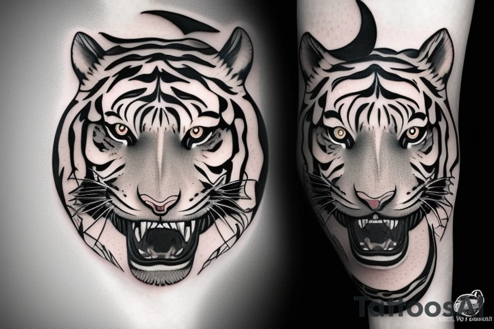 Tiger face with crescent moon shaped in parts on tigers face tattoo idea