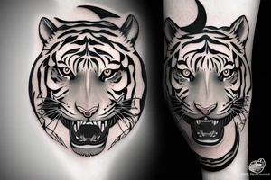 Tiger face with crescent moon shaped in parts on tigers face tattoo idea