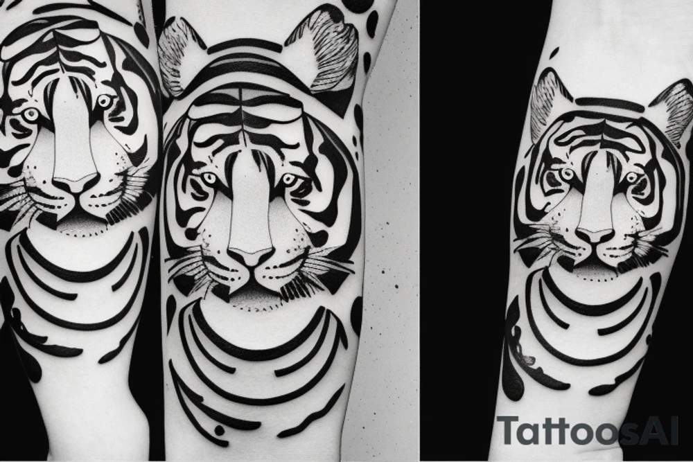 Tiger face with crescent moon half face tattoo idea Tiger face with crescent moon half face tattoo idea