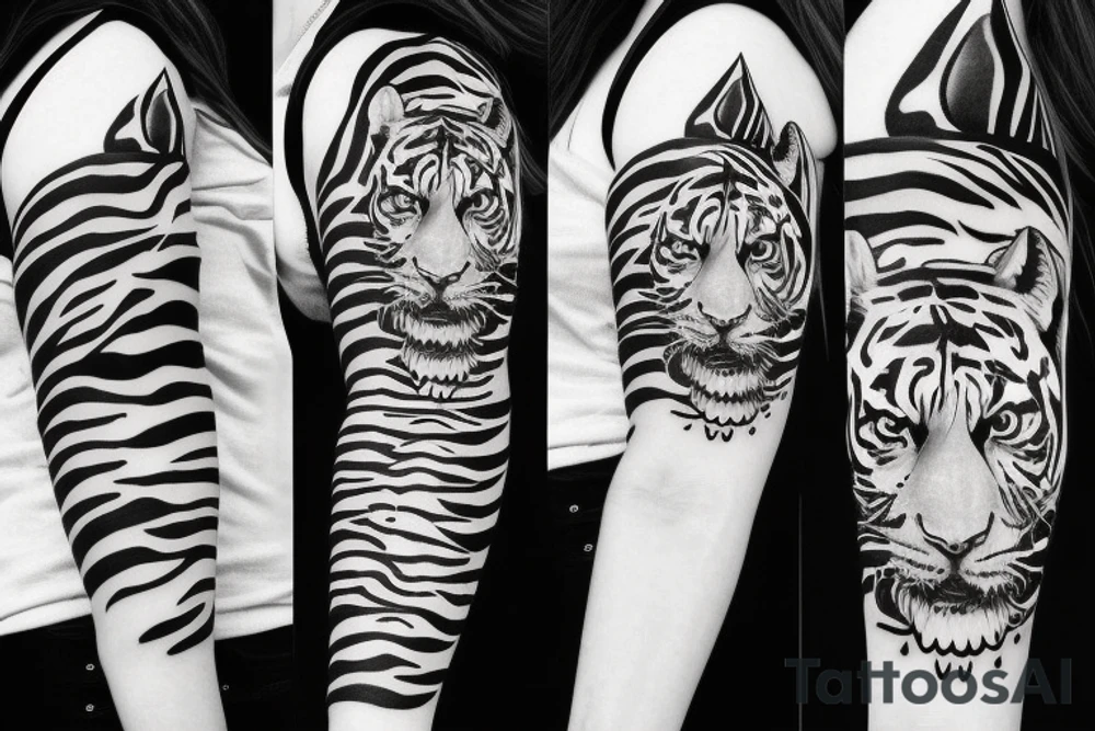 Tiger face with crescent moon half face tattoo idea Tiger face with crescent moon half face tattoo idea