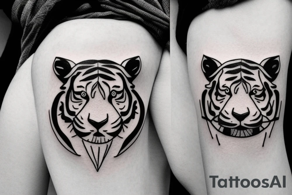 Tiger face with crescent moon half face tattoo idea