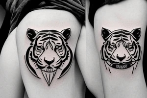 Tiger face with crescent moon half face tattoo idea