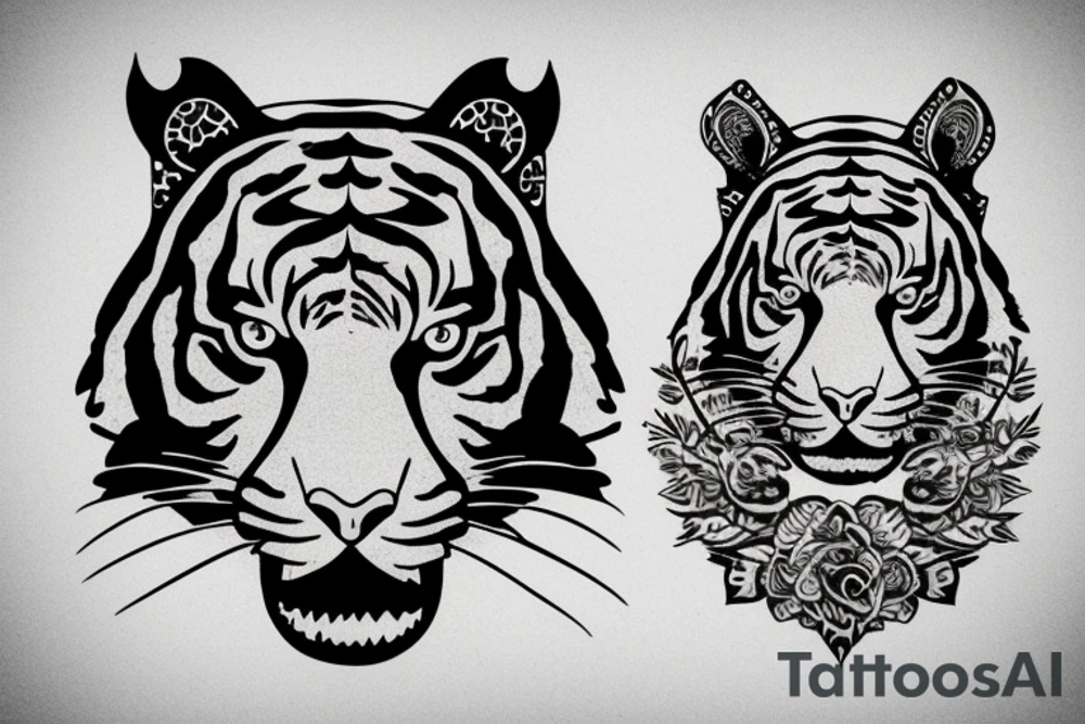 Tiger face with crescent moon half face tattoo idea