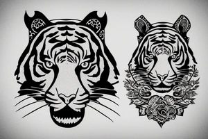 Tiger face with crescent moon half face tattoo idea