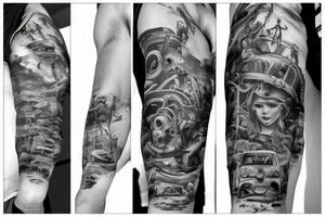 Underwater
 shipwreck diver tattoo idea