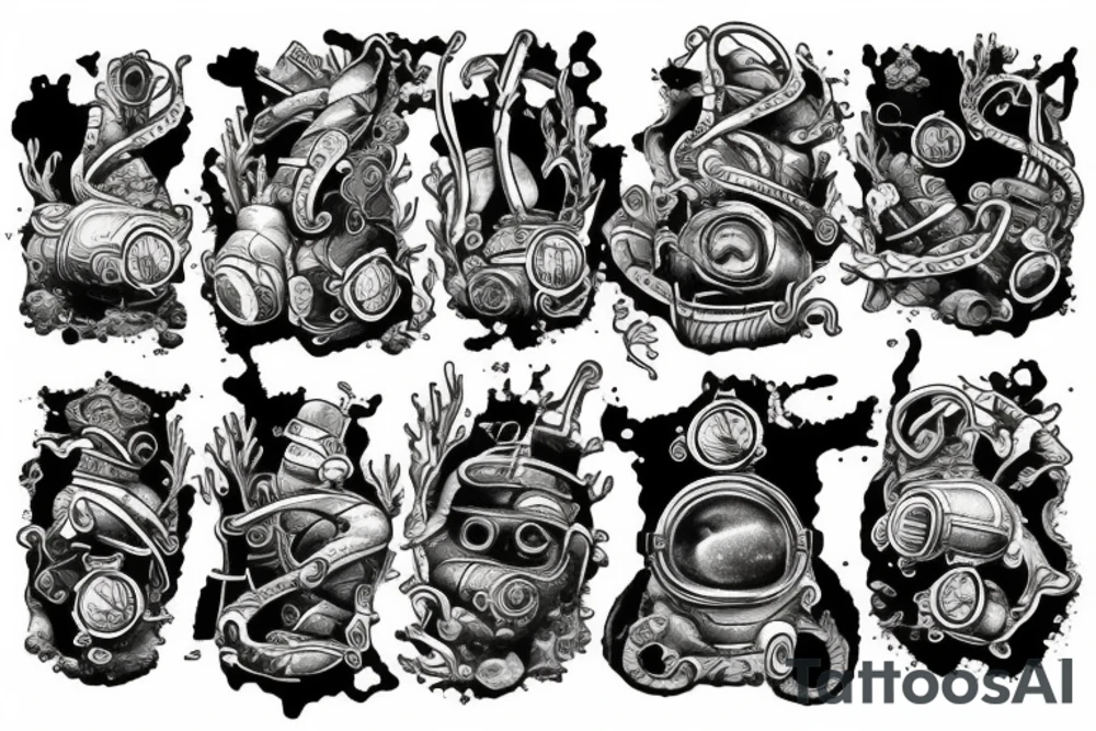 Underwater
 shipwreck diver tattoo idea