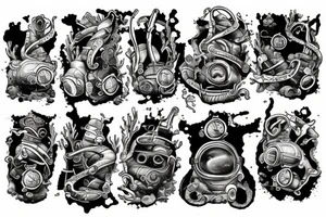 Underwater
 shipwreck diver tattoo idea