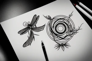 Dragon fly simple flower circle tattoo idea