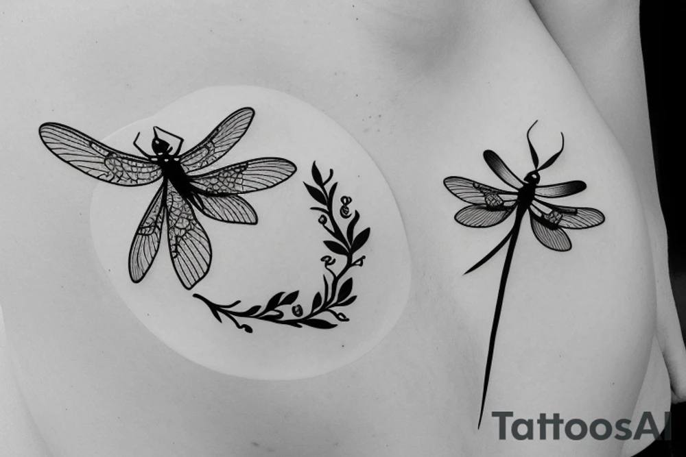 Dragon fly simple flower circle tattoo idea