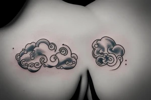 Two people on a cloud crying into an ocean tattoo idea