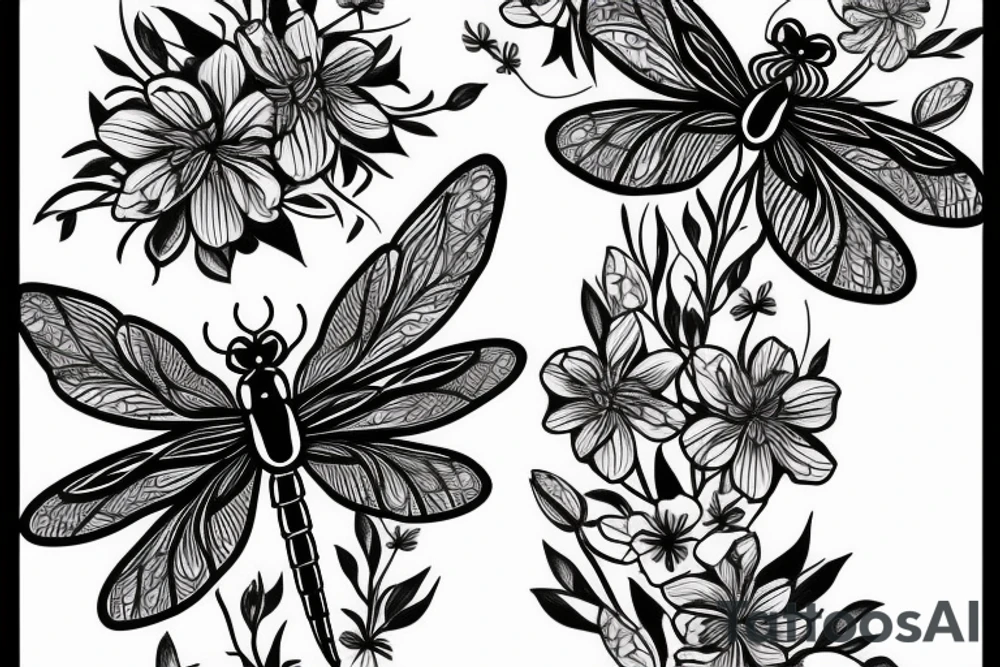 Dragonfly with flower pattern tattoo idea