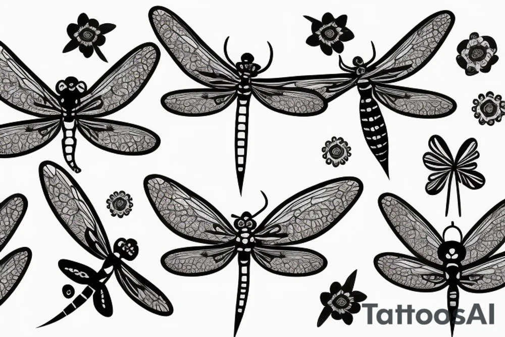 Dragonfly with flower pattern tattoo idea