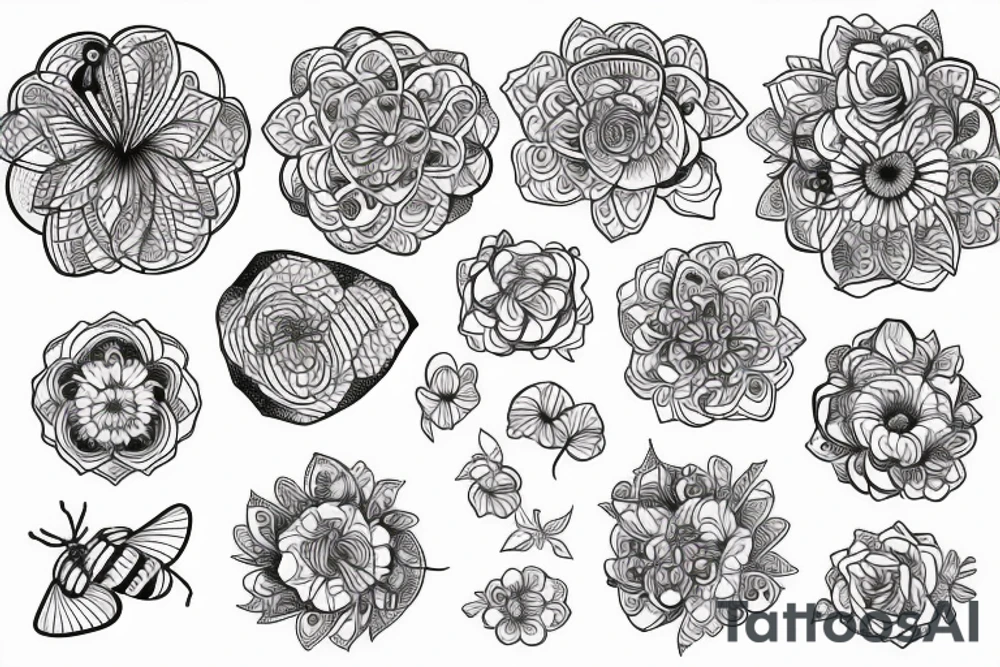 Bee with circle flower pattern tattoo idea