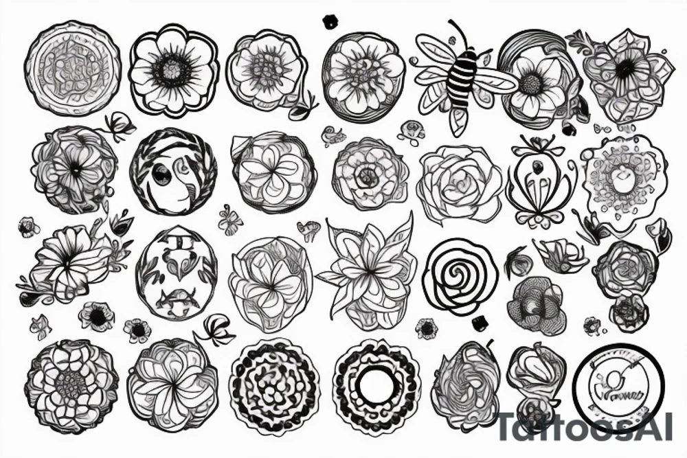 Bee with circle flower pattern tattoo idea