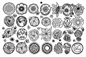 Bee with circle flower pattern tattoo idea
