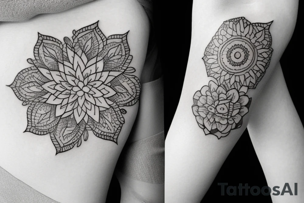 Bee with circle flower pattern tattoo idea