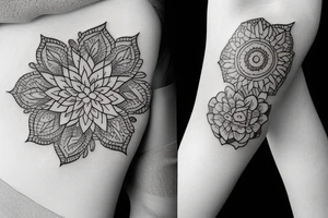 Bee with circle flower pattern tattoo idea