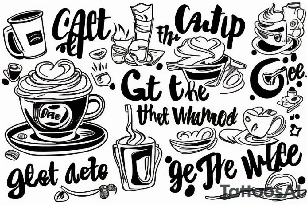 cafe by the water with text "get the job done" tattoo idea