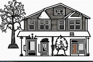 street view of two story family home surrounded by trees tattoo idea