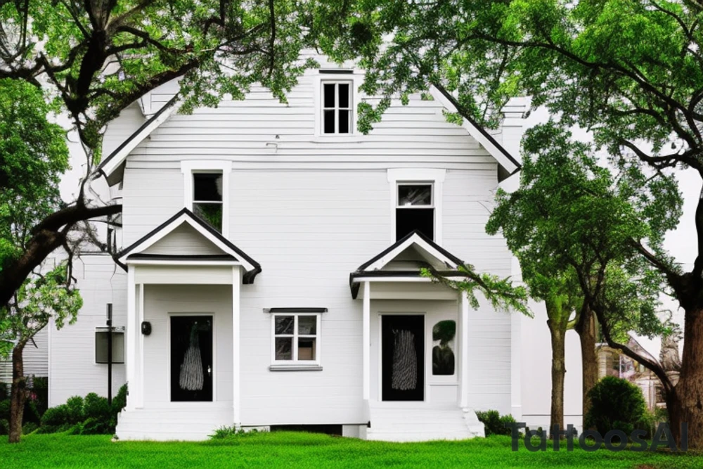 street view of two story family home surrounded by trees tattoo idea
