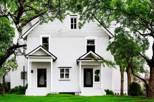 street view of two story family home surrounded by trees tattoo idea