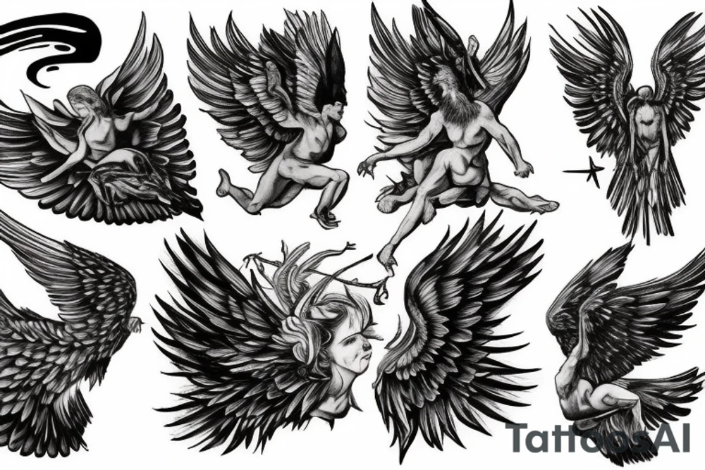 icarus tattoo, spread wings, posing, stoic, tattoo idea
