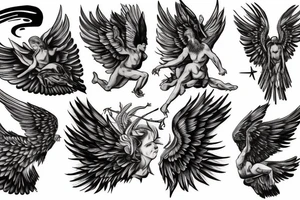 icarus tattoo, spread wings, posing, stoic, tattoo idea