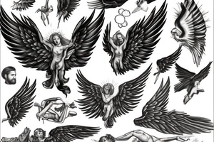 icarus tattoo, spread wings, posing, stoic, tattoo idea