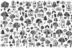 two story family home surrounded by trees tattoo idea