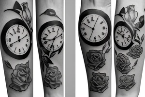 Roses with clock and bird tattoo idea