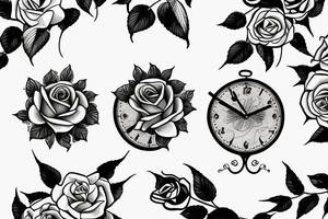 Roses with clock and sunbird tattoo idea