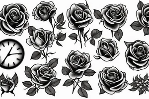 Roses with clock and sunbird tattoo idea