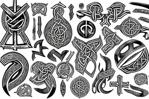 full sleeve of viking themed runes and symbols tattoo idea