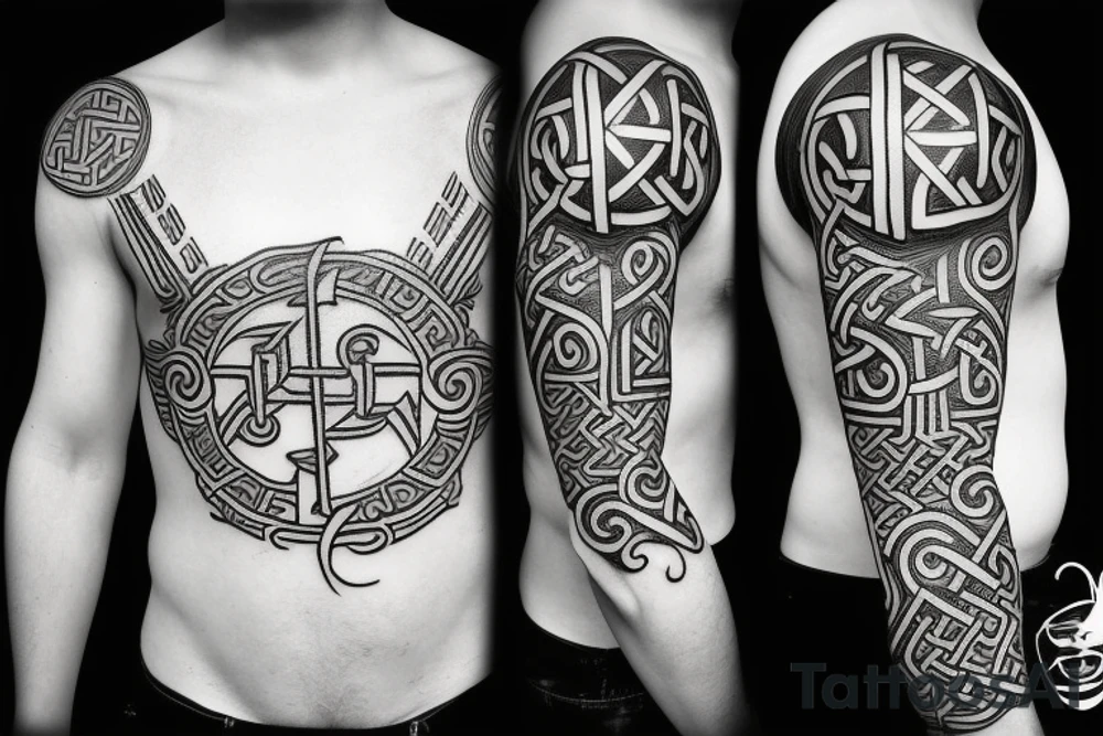full sleeve of viking themed runes and symbols tattoo idea