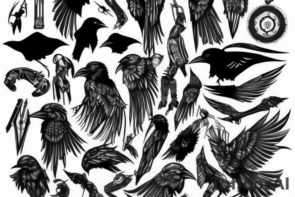 Raven tribal with a cyberpunk feel tattoo idea