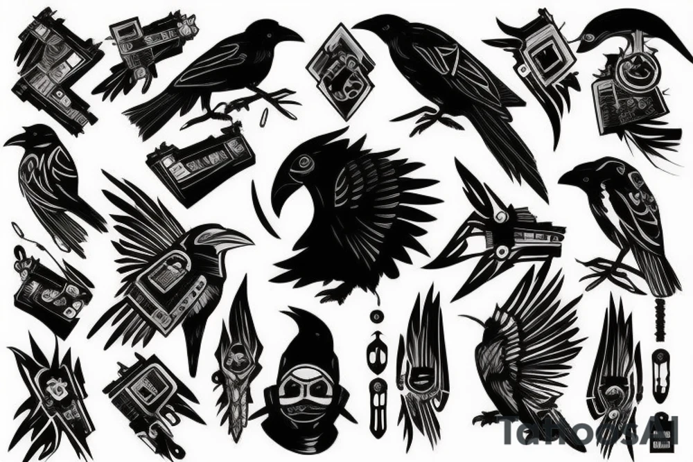 Raven with cyberpunk feel tattoo idea