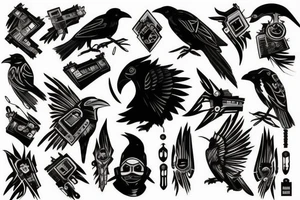 Raven with cyberpunk feel tattoo idea
