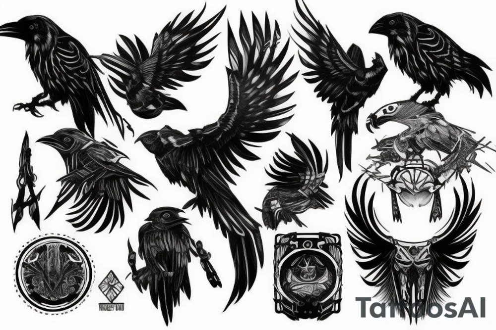 Raven line design with cyberpunk feel tattoo idea