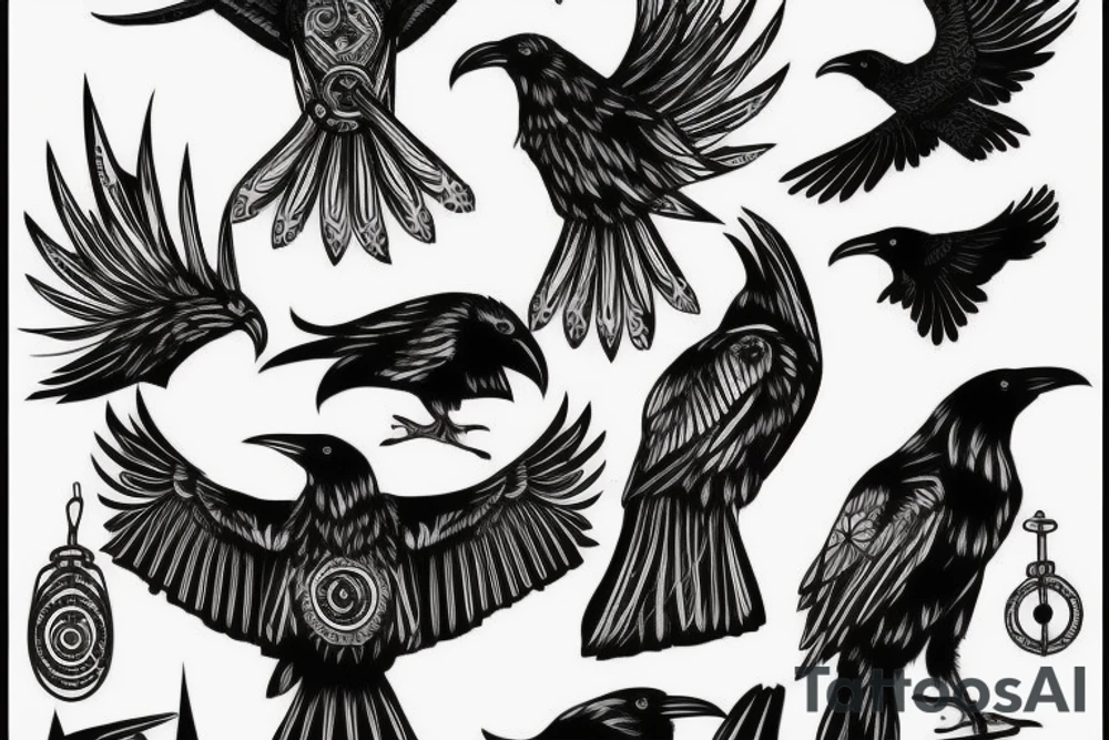 Norse Raven with circuit design tattoo idea