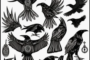Norse Raven with circuit design tattoo idea